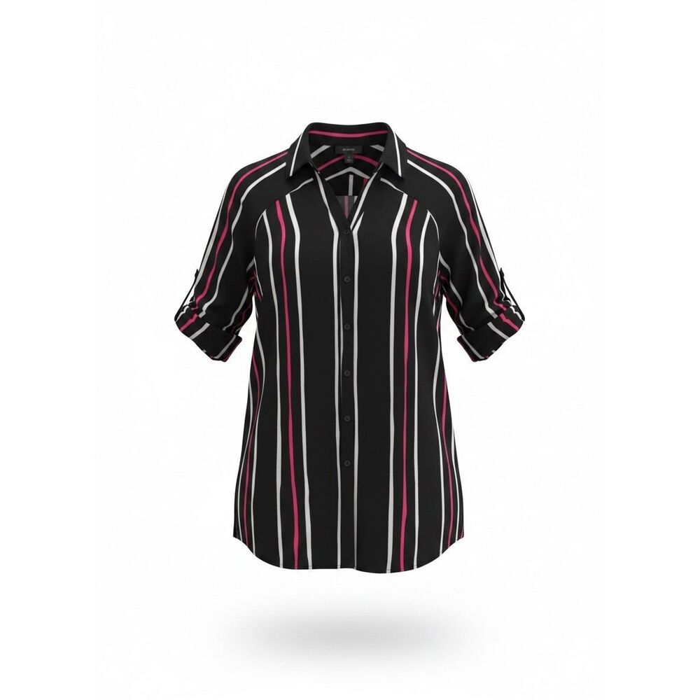 NWT Alfani Drawn Stripe Essential Tunic Shirt Black Pink White Size Small